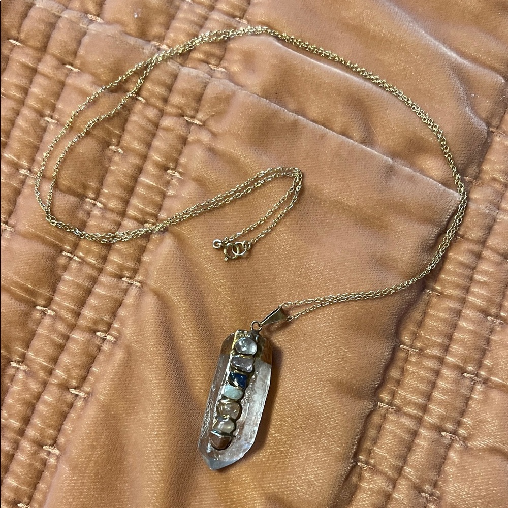 Gold Tone Quartz Crystal Chakra Necklace